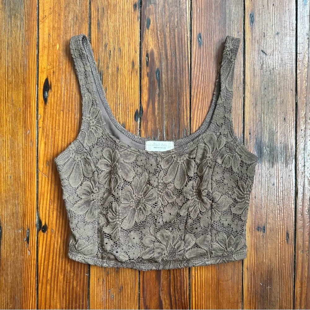 Altar’d State lined floral lace princess seam crop tank top XS